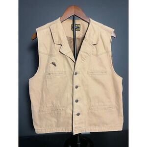 Wyoming Traders Tan Canvas Western Cowboy Vest Embroidered Horse Mens M